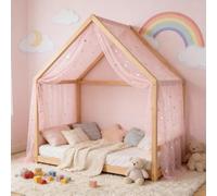 Ingzy Canopy Bed Curtains - Dreamy Star Moon Voile Sheer Drapes for Girls, Kids, Toddler, Montessori, House & Twin Beds, Soft Fabric DIY Princess Decor