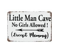 Ingzzaac Antique White Little No Girls Allowed Mom Metal Tin Sign - Motivational Wall Decoration for Living Room, Kitchen - Rustic Art Hanging - Housewarming Gift 8"x12"