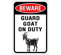 Ingzzaac Beware! - Guard Goat On Duty Sign Durable Aluminum, Rust - Resistant, Easy to Install, Ideal for Streets, Driveways, Wall Art Outdoor Decor 8"x12"