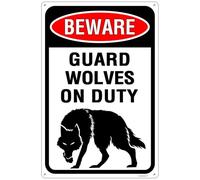 Ingzzaac Beware! - Guard Wolves On Duty Sign Durable Aluminum, Rust - Resistant, Easy to Install, Ideal for Streets, Driveways, Wall Art Outdoor Decor 8"x12"