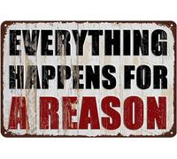 Ingzzaac Everything Happens For A Reason Vintage Metal Sign Tin Plaque Inspirational Quotes Decor Home Bar Cafe Wall Art Room Door Accessories Poster Gifts 8"x12"