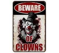 Ingzzaac Halloween Signs Clown Decorations Creepy Stuff Scary Decor for Circus Yard Warning Metal Sign Beware Of Clowns 8"x12"