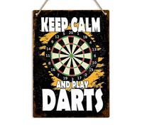 Ingzzaac KEEP CALM AND PLAY DARTS Retro Metal Sign Vintage Wall Plaque Man Cave Bar Pub Retro Metal Sign Tin Sign 8X12 Inches