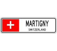 Ingzzaac Martigny, Switzerland Street Sign Swiss Flag City Country Road Wall Gift Street Sign 4x16 inches