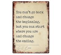 Ingzzaac Metal Signs Quotes Wall Art You Can'T Go Back And Change The Beginning, Inspirational Wall Art For Living Room Metal Sign Plaque Poster 8X12 Inches