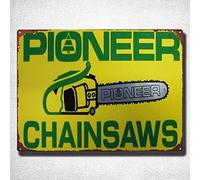 Ingzzaac Metal Tin Sign 8X12 Inches Pioneer Chain Saws Garage Tool Rustic Retro Vintage Tin Sign