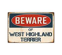 Ingzzaac Metal Tin Sign Beware Of West Highland Terrier Vintage Pub Home Bar Wall Decor Retro Metal Aluminum Sign For Wall Decor 11.8X7.8 Inch