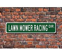 Ingzzaac New Sign 4x16 inches Lawn Mower Racing Lawn Mower Racing Sign Lawn Mower Racing Fan Lawn Mower Racing Participant Gift Metal Street Sign