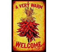 Ingzzaac Retro metal tin sign chilli pepper welcome metal sign new mexico ristra restaurant sign funny home cave garage bar wall decoration vintage metal sign 8×12 INCH