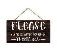 Ingzzaac Rustic Please Clean Up After Yourself Thank You Wood Decor Sign, Farmhouse Printed Wall Art Retro Metal Tin Sign 8X12 Inches