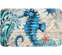 Ingzzaac Sea Horse Foam Bathroom Rugssummer Ocean Collection L Map Bath Mat Soft Absorbent Nonslip Flannel Bath Rug Shower Floor Carpet Funny Vintage Metal Sign Poster 8X12 Inches