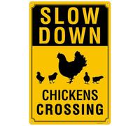 Ingzzaac Slow Down - Chickens Crossing Sign, Durable Aluminum, Rust - Resistant, Easy to Install, Ideal for Streets, Driveways, Wall Art Outdoor Decor 8"x12"
