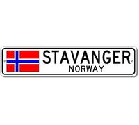 Ingzzaac Stavanger, Norway - Norwegian Flag Street Sign - Metal Novelty Sign, Personalized Sign, Man Cave Sign, Street Sign, Norway City Sign 4×16 Inch