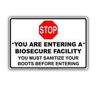 Ingzzaac Stop Sign You Are Entering A Biosecure Facility You Must Sanitize Your Boots Before Entering Caution Warning Safety Notice Aluminum Metal Tin Sign Plate Aluminum Metal Sign 8X12 Inches