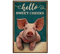 Ingzzaac Teal Hello Sweet Cheeks Pig Retro Metal Tin Sign 8X12 Inches