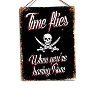 Ingzzaac Time Flies When Your Drinking Rum Metal Wall Sign Plaque Art Inspirational Vintage Metal Sign 8X12 Inches