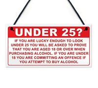 Ingzzaac Under 25 Proof Of Age Hanging Wall Art Wall Plaque Funny Bar Pub Alcohol Restaurant Tin Sign Funny Vintage Metal Sign Poster 8X12 Inches
