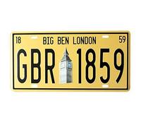 Ingzzaac Vintage Auto Tag License Plate Metal Sign,Big Ben London Gbr 1859 Decoration Retro Tin Sign Tin Sign 7.8X11.8 Inch