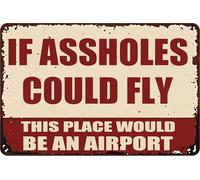 Ingzzaac Vintage Decor Metal Sign Garage Decor IF ASSHOLES COULD FLY THIS PLACE WOULD BE AN AIRPORT Funny Metal Tin Sign Wall Decor for Bars, Cafes Pubs (Assholes Could Fly) 8"x12"