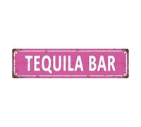 Ingzzaac Vintage Metal Sign “Tequila Bar” Pink Vintage Sign For Home Decoration,Living Room,Dining Room,Bedroom And Other Spaces-4×16 Inch