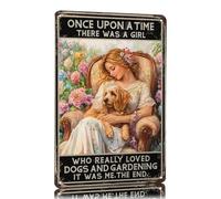 Ingzzaac Vintage Tin Sign Once Upon A Time There Was Girl Who Really Loved Dogs And Gardening Funny Wall Decor for Garden Yard Kitchen Fence Home 8"x12"