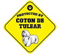 Ingzzaac Warning Sign 12X12 Inches Protected By Coton De Tulear Funny Vintage Retro Metal Tin Sign Poster For Restaurant Cafe Kitchen Home Garage Aluminum Tin Sign