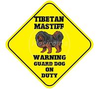 Ingzzaac Warning Sign 12X12 Inches Tibetan Mastiff Warning Guard Dog On Duty Funny Vintage Retro Metal Tin Sign Poster Aluminum Tin Sign