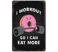 Ingzzaac Workout to Eat More Donuts Funny Cute Kawaii Motivation Poster Tin Sign Wall Art Plaque for Home Pub Club Cafe Office Gym Gift 8"x12"