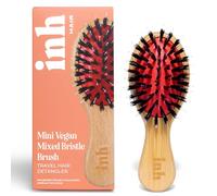 INH Mini Boar Bristle Hair Brush | Smoothing Detangler Brush with Soft Vegan Mixed Bristles for Wet & Dry Hair | Travel Size Detangling Anti-Frizz Wood Paddle Brush for Wig, Human & Synthetic Hair