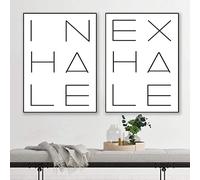 Inhale Exhale Canvas Wall Art Yoga Painting Minimalist Inspirational Wall Art Black and White Word Pictures Mental Health Art Print Typography Poster Black and White Yoga Art 16x24inx2 No Frame