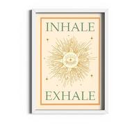 Inhale Exhale Positive Print Mindfulness Home Decor Yellow Yoga Wall Art Inspirational Positivity Quote Bedroom Poster Zen Gifts (A5, White Frame)
