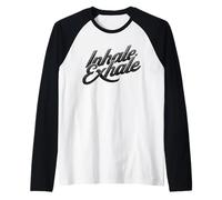 Inhale Exhale Retro Typography Mindful Breathing Design Raglan Baseball Tee