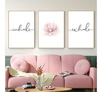 Inhale Exhale Wall Art Zen Canvas Decor Yoga Lotus Wall Art Calming Meditation Artwork Pink Yoga Poster Zen Pictures Painting for Living Room Bedroom 16x24 Inch Unframed Set of 3