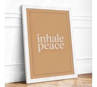 Inhale Peace Minimalist Framed Wall Art Print A2 (59.4×42cm) White, Wall Decor for Living Room, Bedroom, Office & Home, Ready to Hang, Art Gift