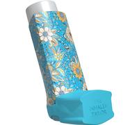 Inhaler Tailor Asthma Inhaler Cover - Blue Flower Bonanza, Ventolin | Vegan leather case sleeve for Ventolin style inhalers. Eyelet for keychain/lanyard. Handmade in England. Over 30 designs