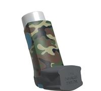 Inhaler Tailor Asthma Inhaler Cover - Camouflage Green, Shorter | Vegan leather case sleeve for shorter style inhalers. Eyelet for keychain/lanyard. Handmade in England. Over 30 designs