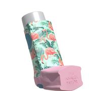 Inhaler Tailor Asthma Inhaler Cover - Flamingos, Shorter | Vegan leather case sleeve for shorter style inhalers. Eyelet for keychain/lanyard. Handmade in England. Over 30 designs