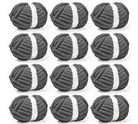 Inhand 12 Pack Chunky Chenille Yarn for Crocheting-30.6 Yards, 7.7oz, Soft Fluffy Thick Yarn,Gifts for Men/Women Birthday Christmas Unique,Hand Knitting for Blankets&DIY Crafts (Charcoal Gray)