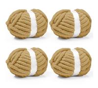 Inhand 4 Pack Chunky Chenille Yarn for Crocheting-30.6 Yards, 7.7oz, Soft Fluffy Thick Yarn,Gifts for Women/Grandma/Men Birthday Christmas Unique,Hand Knitting for Blankets&DIY Crafts (Khaki)