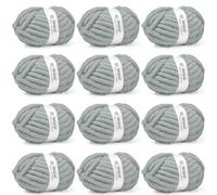Inhand Chunky Chenille Yarn for Hand Knitting,Thick Bulky Blanket Yarn for Crocheting,Soft Fluffy Yarn for Crochet Birthday Gifts for Men/Women/Beginners,12 Pack (29.5Yds/8.4oz Each),Frost Gray