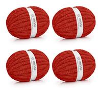 Inhand Classic Red Chunky Chenille Yarn for Hand Knitting,Thick Bulky Mom Blanket Yarn for Crocheting,Soft Fluffy Yarn for Mother’s Day Gifts and Crafts for Women/Grandma,4 Pack (29.5Yds/8.4oz Each)