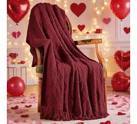 inhand Knitted Gifts Claret Throw Blankets for Couch, Valentines Day Red Decor for Her Him Girlfriend Wife, Romantic Lightweight Decorative with Tassel, Farmhouse Warm Woven for Women, 60"x80"