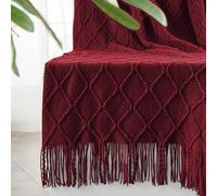 inhand Knitted Throw Blankets for Couch and Bed, Soft Cozy Knit Blanket with Tassel, Claret Lightweight Decorative Blankets and Throws, Farmhouse Warm Woven Blanket for Men and Women, 60"x80"