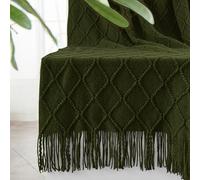 inhand Knitted Throw Blankets for Couch and Bed, Soft Cozy Knit Blanket with Tassel, Dark Green Lightweight Decorative Blankets and Throws, Farmhouse Warm Woven Blanket for Men and Women, 60"x80"