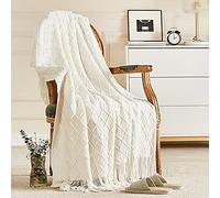 inhand Knitted Throw Blankets for Couch and Bed, Soft Cozy Knit Blanket with Tassel, Off White Lightweight Decorative Blankets and Throws, Farmhouse Warm Woven Blanket for Men and Women, 60"x80"