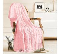 inhand Knitted Throw Blankets for Couch and Bed, Soft Cozy Knit Blanket with Tassel, Pink Lightweight Decorative Blankets and Throws, Farmhouse Warm Woven Blanket for Men and Women, 50"x60"
