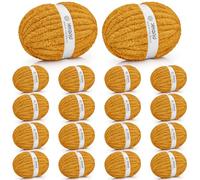 Inhand Mustard YellowChunky Chenille Yarn for Hand Knitting,Thick Bulky Fall Decor Blanket Yarn for Crocheting,Soft Fluffy Yarn for Autumn Crochet Gifts for Women/Beginners,18 Pack(29.5Yds/8.4oz Each)