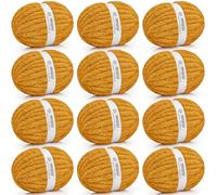 Inhand Mustard YellowChunky Chenille Yarn for Hand Knitting,Thick Bulky Fall Decor Blanket Yarn for Crocheting,Soft Fluffy Yarn for Autumn Crochet Gifts for Women/Beginners,12 Pack(29.5Yds/8.4oz Each)