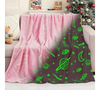 inhand Pink Blanket Girl Room Decor Glow in The Dark Blanket Soft Cute Space Star Moon Galaxy Blanket for Kids Birthday Gifts Planet Toys for 3,4,5,6,7,8,9,10,11,12 Years Old (40''x60'' Pink)