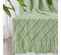 inhand Sage Green Throw Blanket for Couch, Soft Living Room Home Decor Knitted Blanket with Tassel, Outdoor Lightweight Breathable Summer Blanket, Farmhouse Warm Woven Decorative, 50"x60"